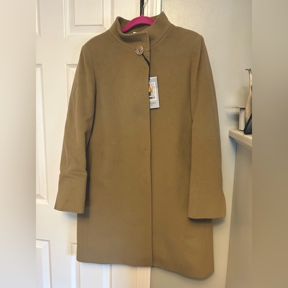 NWT bought in Italy tan long wool and cashmere jacket